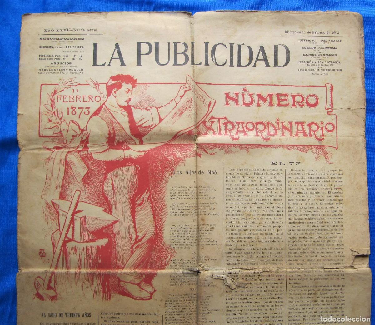 Collezionismo di Riviste e Giornali: LA PUBLICIDAD. N&Uacute;MERO EXTRAORDINARIO. BARCELONA, 11 DE FEBRERO DE 1903.