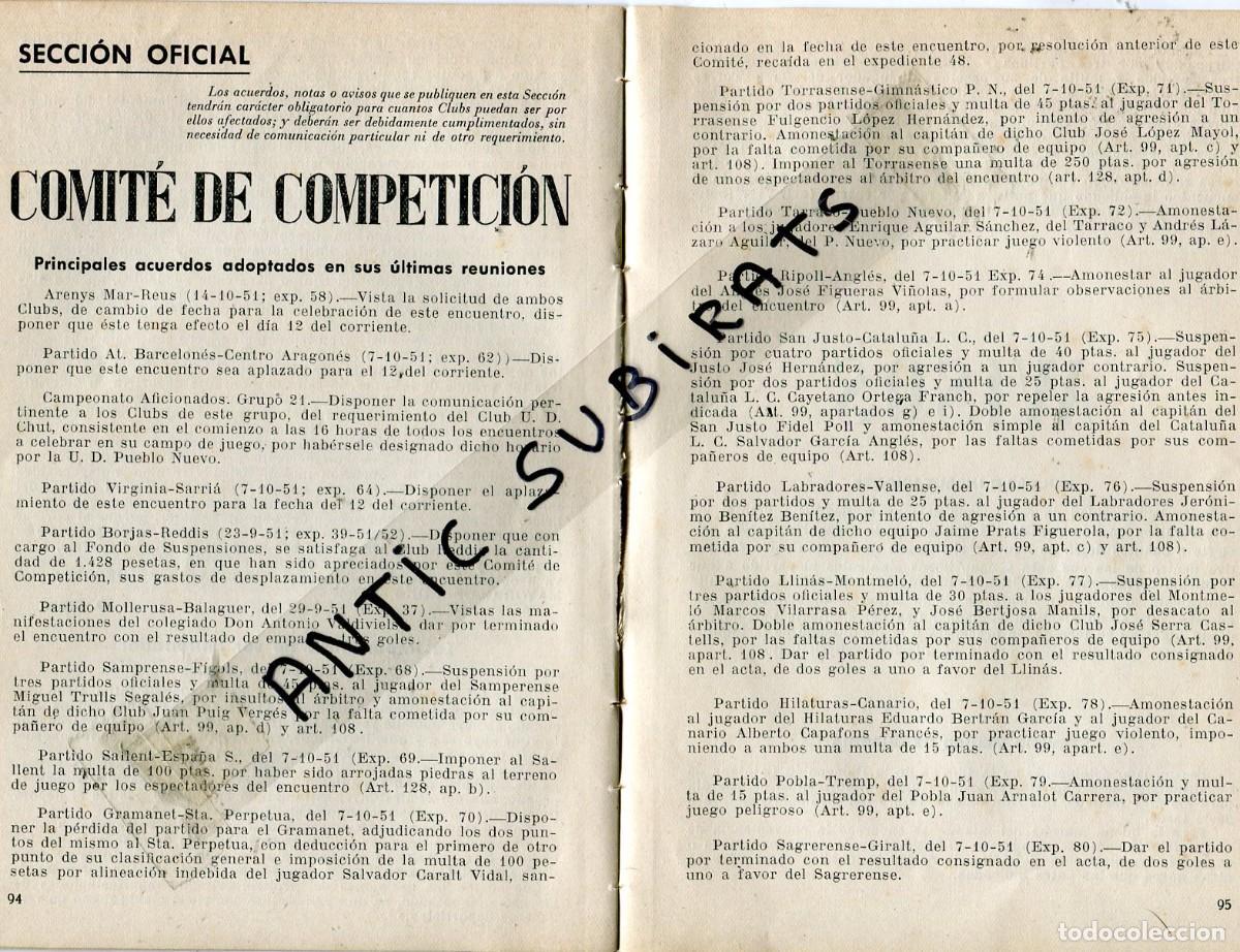 Coleccionismo de revistas y peri&oacute;dicos: BOLETIN A&Ntilde;O 1951 FUTBOL COMITE DISCIPLINARIO SAMPRENSE FIGOLS SALLENT ESPA&Ntilde;A GRAMANET PERPETUA TREMP