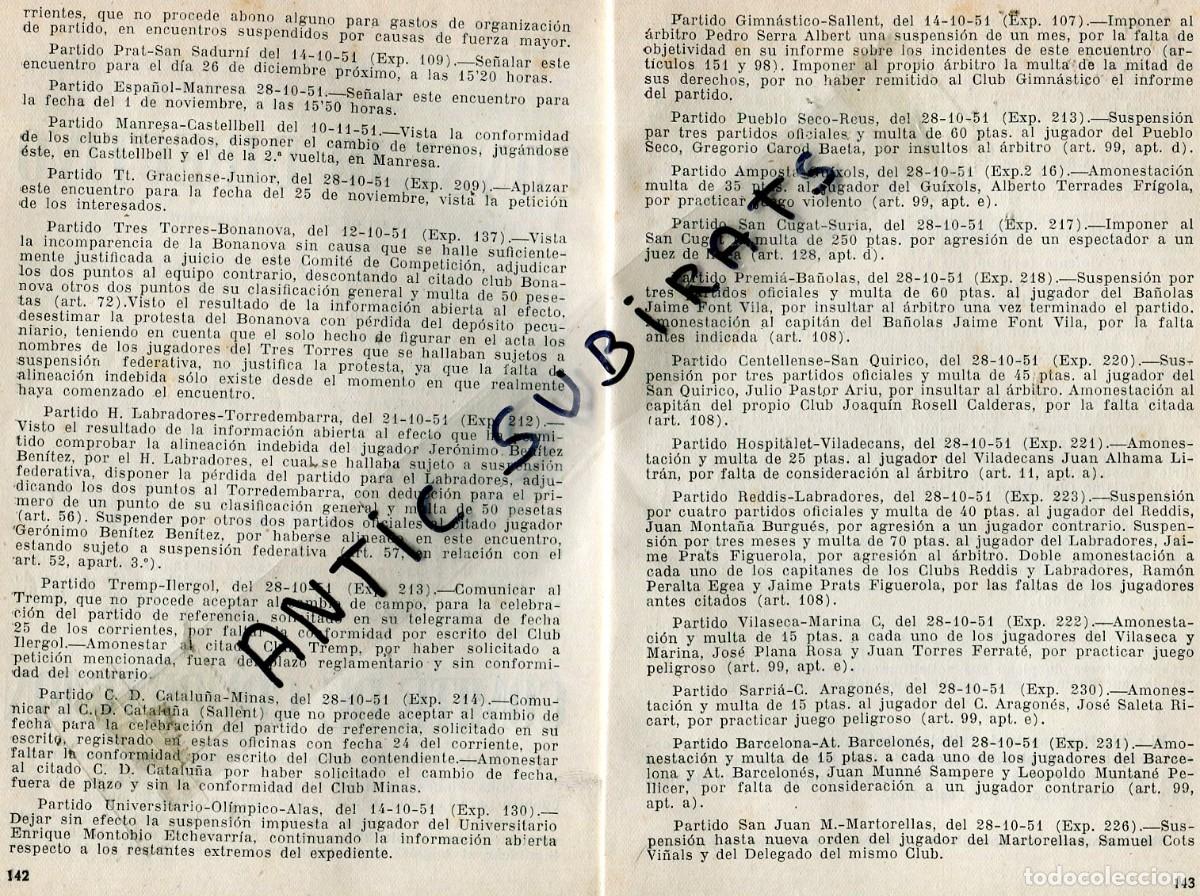 Coleccionismo de revistas y peri&oacute;dicos: BOLETIN A&Ntilde;O 1951 FUTBOL COMITE DISCIPLINARIO BONANOVA TORREDEMBARRA TREMP ILERGOL SALLENT VILADECANS