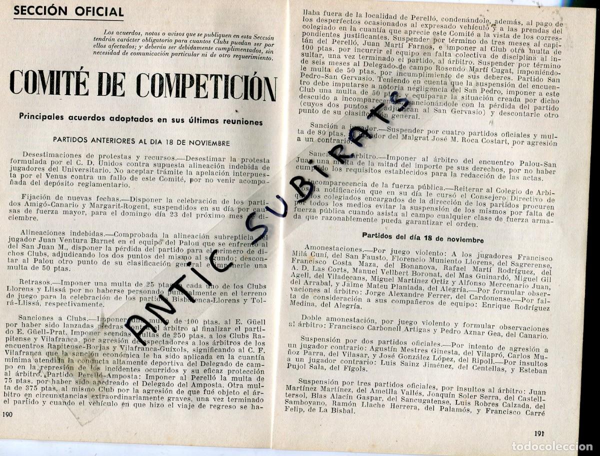 Coleccionismo de Revistas y Peri&oacute;dicos: BOLETIN A&Ntilde;O 1951 FUTBOL COMITE DISCIPLINARIO LA BISBAL AMBAR MARGARIT PALOU MALGRAT PERELLO