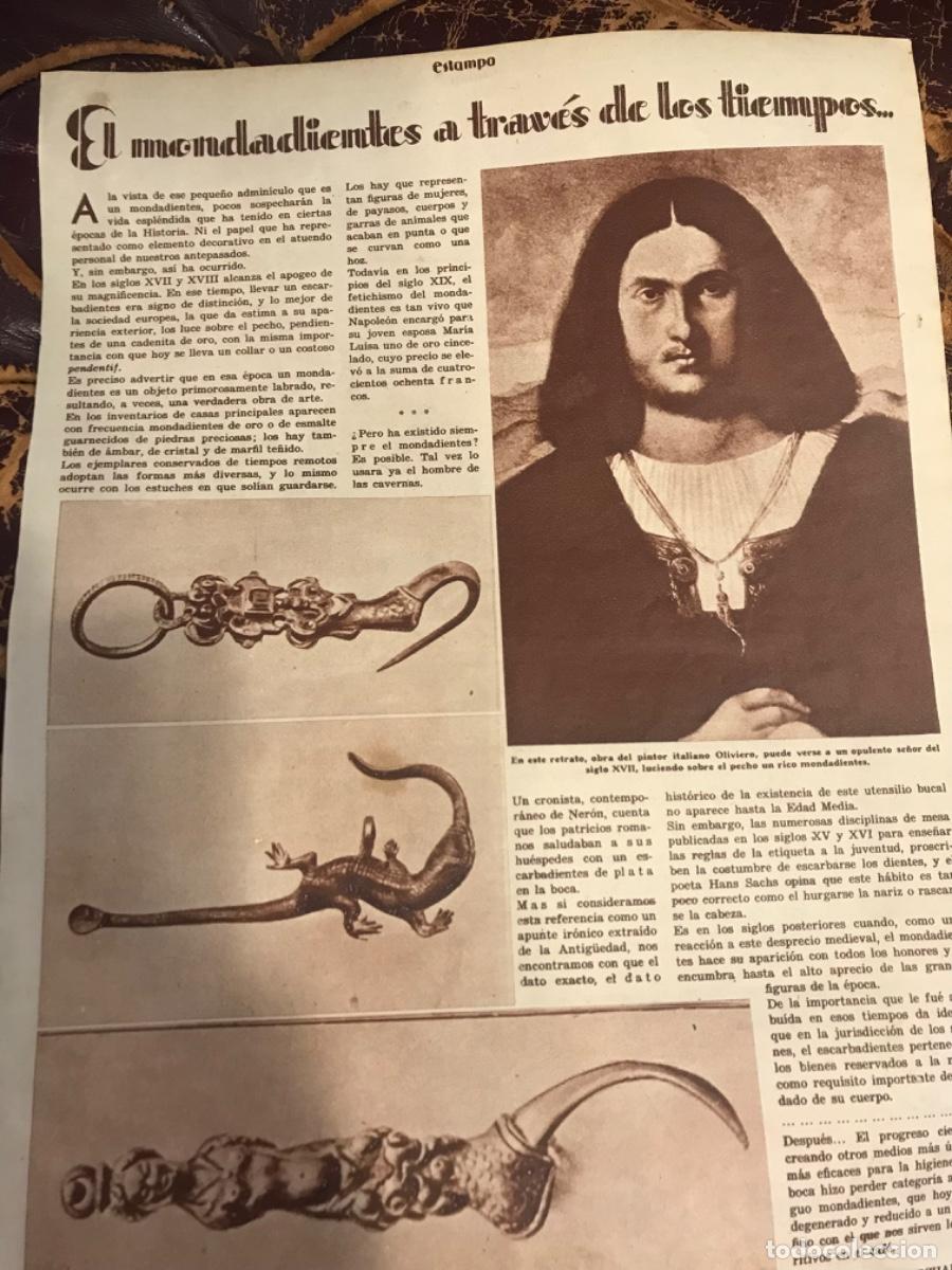 Coleccionismo de Revistas y Peri&oacute;dicos: REVISTA ESTAMPA. 1934. (1 HOJA) EL MONDADIENTES A TRAV&Eacute;S DE LOS TIEMPOS