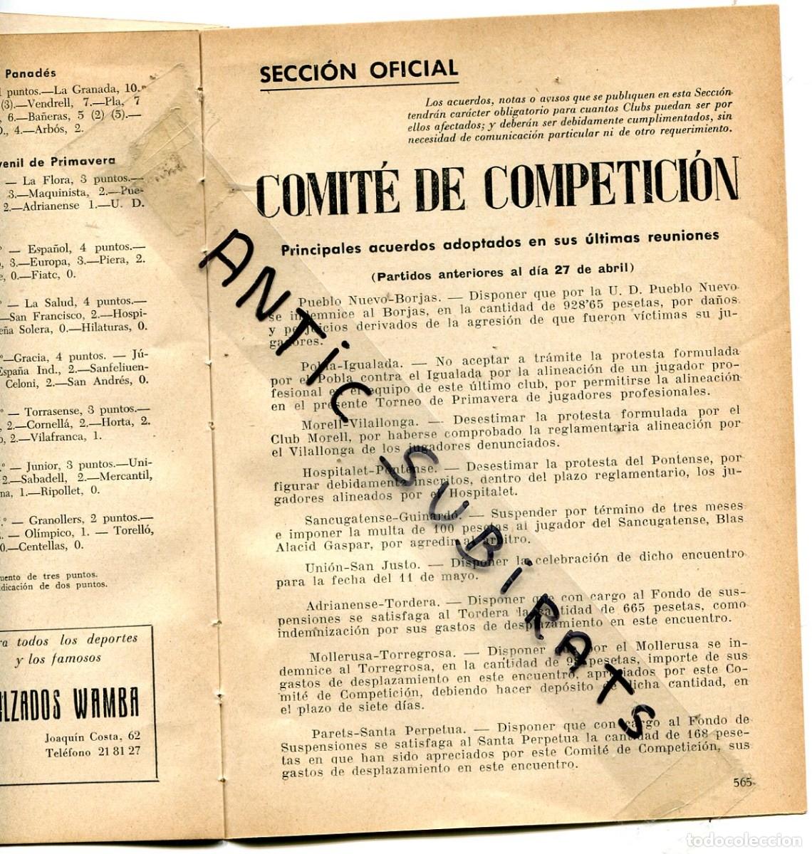 Coleccionismo de revistas y peri&oacute;dicos: BOLETIN FUTBOL A&Ntilde;O 1952 ALEGRIA SEO URGEL TREMP PALAFRUGELL TOSSA ALDOVER CHERTA BORDILS SAN LUIS