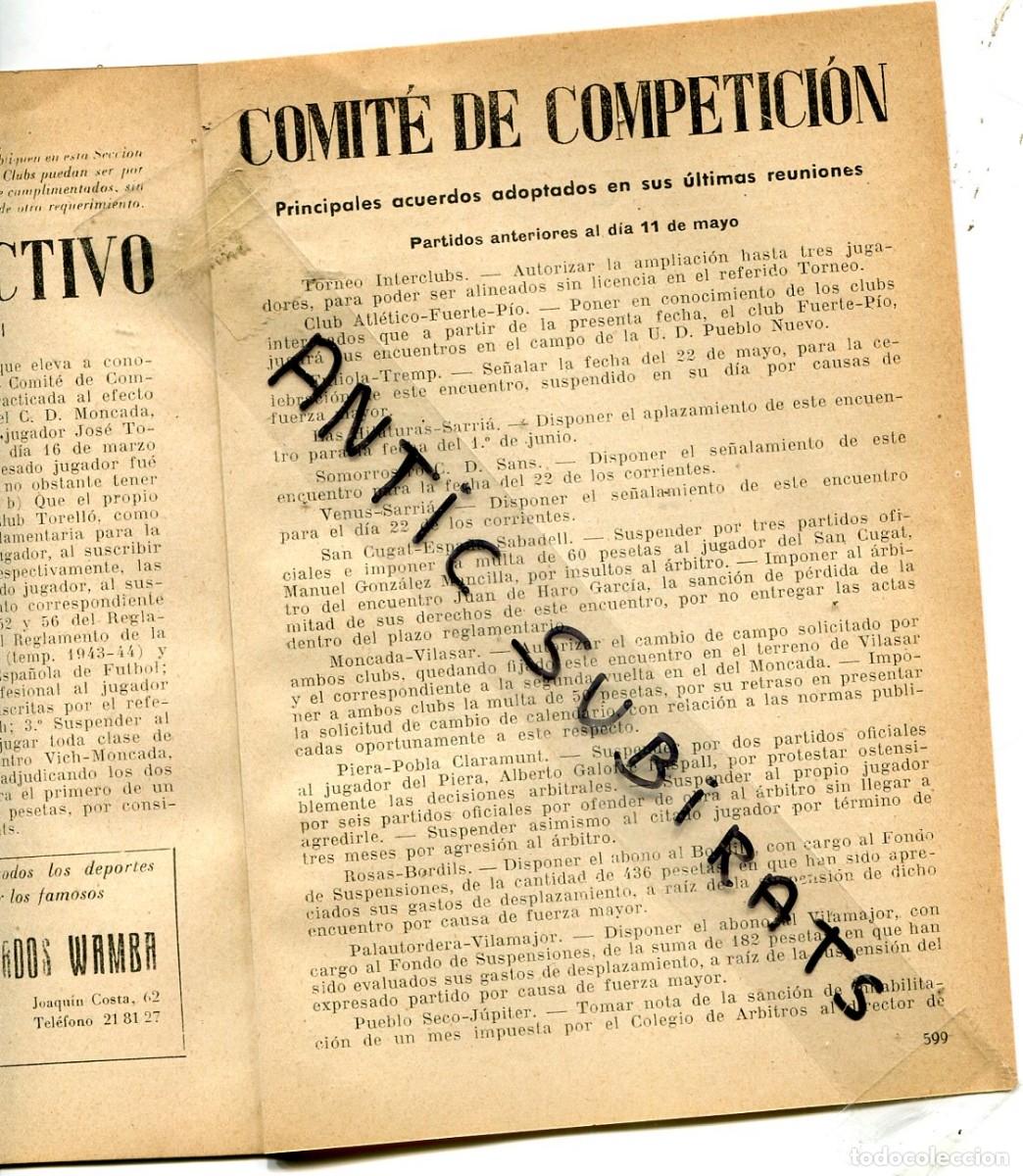 Coleccionismo de revistas y peri&oacute;dicos: BOLETIN FUTBOL A&Ntilde;O 1952 FULIOLA TREMP VENUS SARRIA SAN CUGAT MONCADA VILASAR PIERA POBLA CLARAMUNT