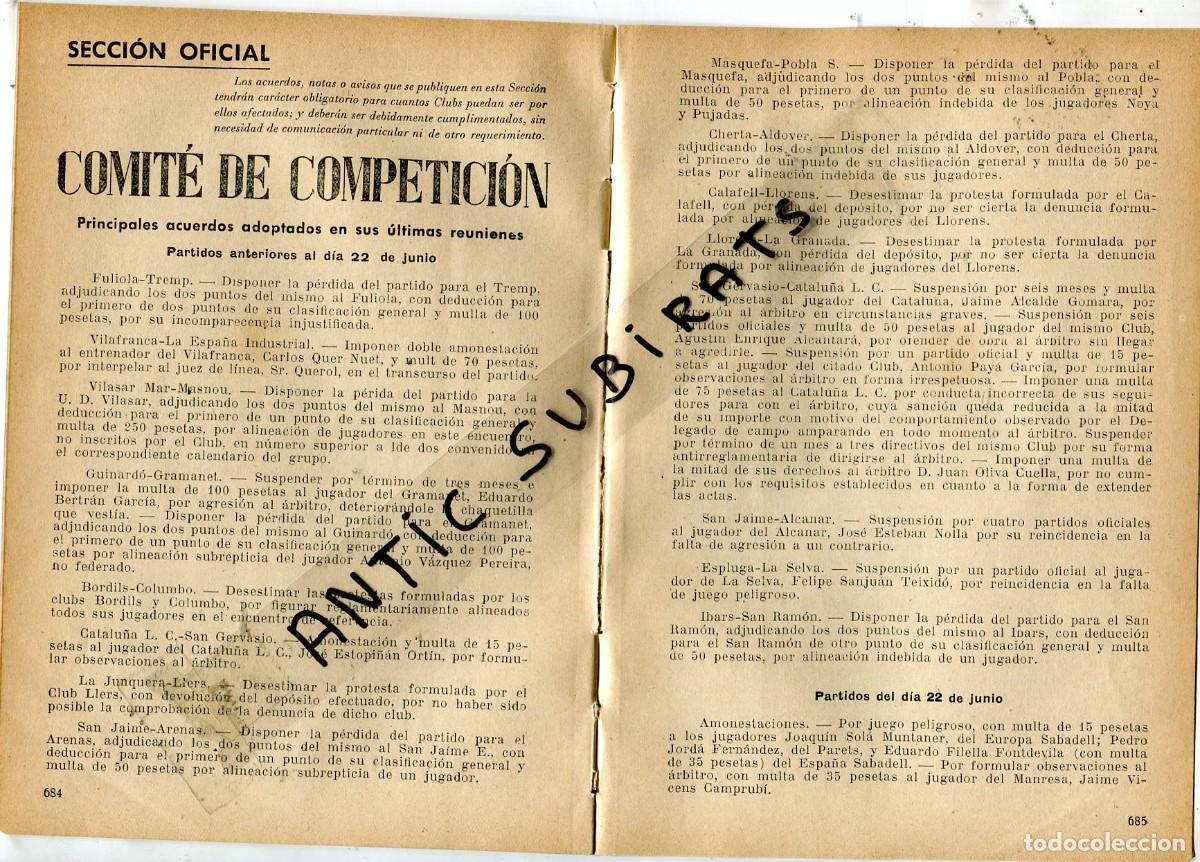Coleccionismo de revistas y peri&oacute;dicos: BOLETIN FUTBOL A&Ntilde;O 1952 FULIOLA TREMP GRAMANET BORDILS COLUMBO LA JUNQUERA LLERS MASQUEFA LLORENS