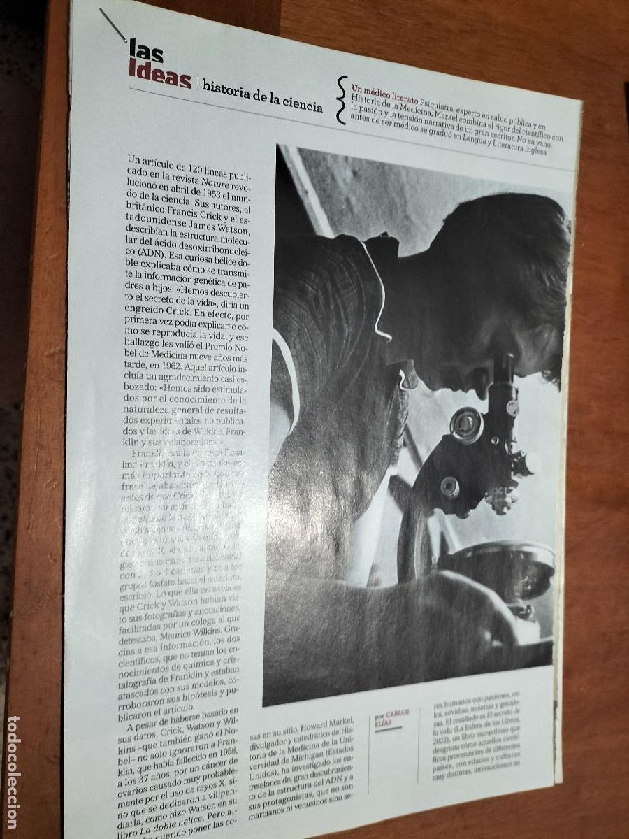 Collezionismo di Riviste e Giornali: HOWARD MARKEL. EL SECRETO DE LA VIDA. ADN. 2 P&Aacute;GINA. ART&Iacute;CULO EXTRAIDO DE REVISTA. BUEN ESTADO