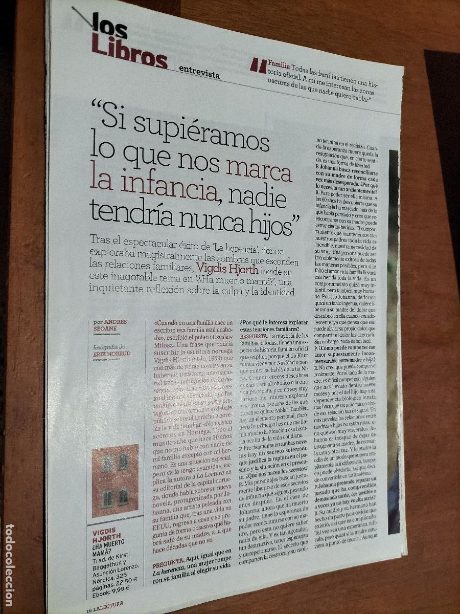 Collection Magazines and Newspapers: VIGDIS HJORTH. ENTREVISTA. 2 P&Aacute;GINA. ART&Iacute;CULO EXTRAIDO DE REVISTA. BUEN ESTADO