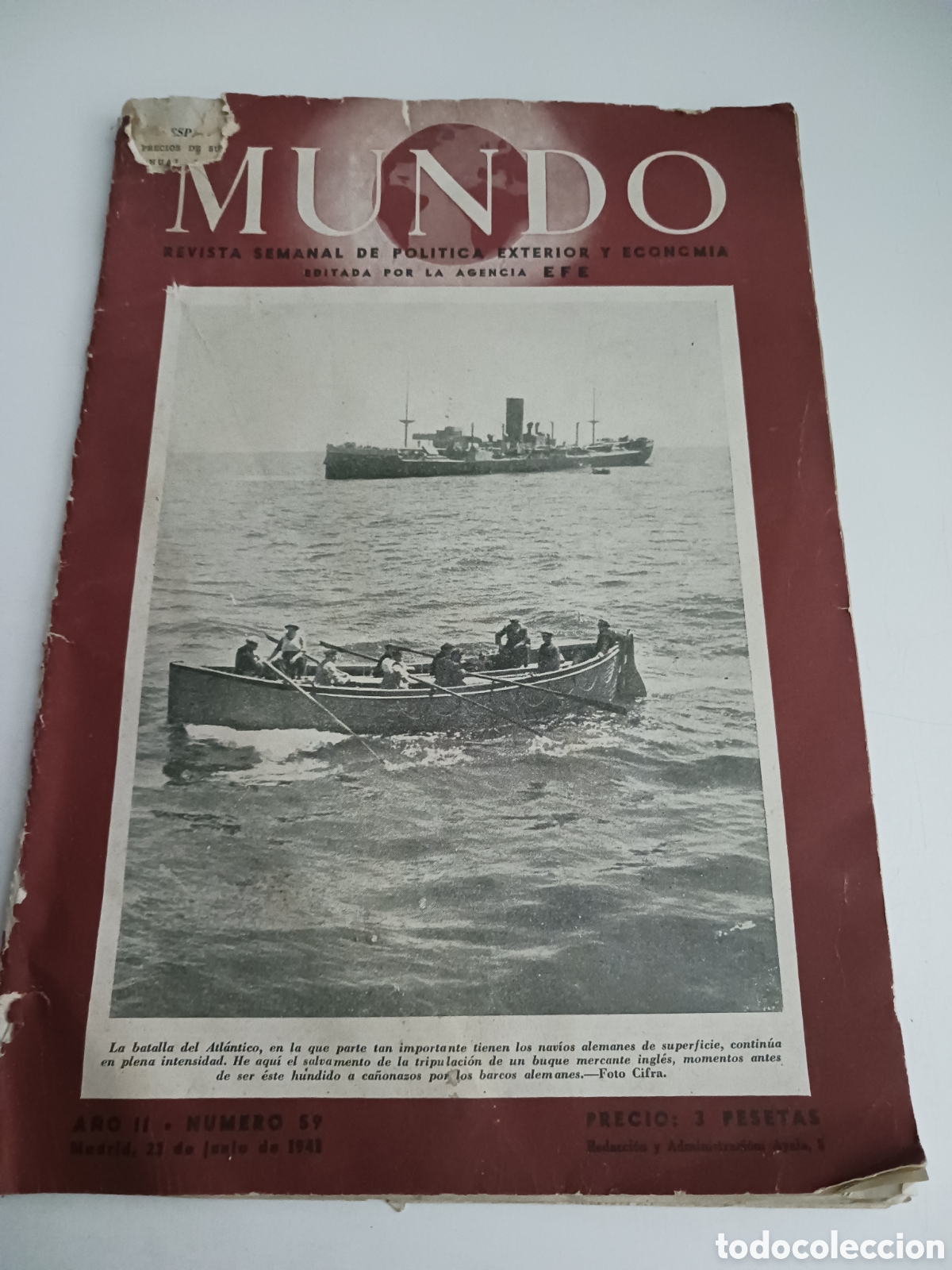 Coleccionismo de revistas y peri&oacute;dicos: Mundo revista semanal de pol&iacute;tica exterior agencia EFE 1941 a&ntilde;o 2 n&uacute;mero 59