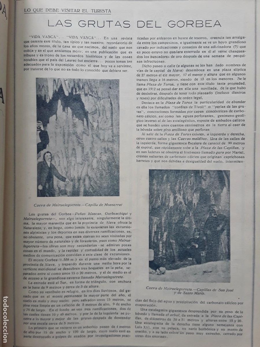 Collection Magazines and Newspapers: LAS GRUTAS DE GORBEA CUEVA MAIRUELEGORRETA ANGEL EGUILETA ALDEANO 2 HOJAS A&Ntilde;O 1928
