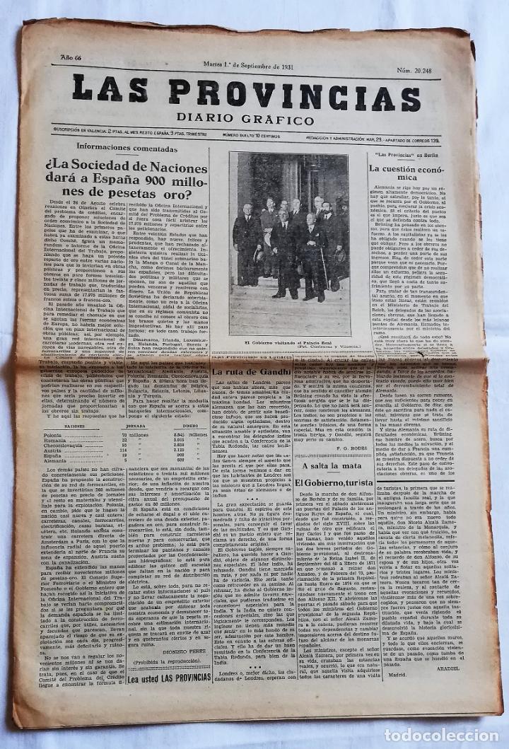 Colecionismo de Revistas e Jornais: ANTIGUO PERI&Oacute;DICO / OLD NEWSPAPER: LAS PROVINCIAS 1 SEPTIEMBRE 1931. N&ordm; 20248