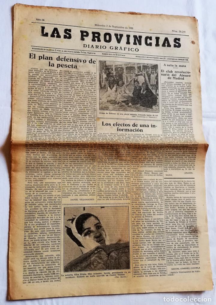 Colecionismo de Revistas e Jornais: ANTIGUO PERI&Oacute;DICO / OLD NEWSPAPER: LAS PROVINCIAS DIARIO GR&Aacute;FICO 2 SEPTIEMBRE 1931. N&ordm; 20249