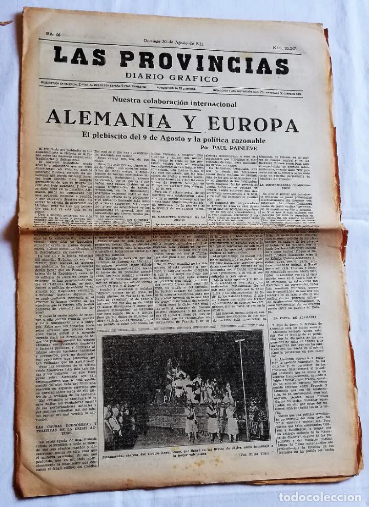 Colecionismo de Revistas e Jornais: ANTIGUO PERI&Oacute;DICO / OLD NEWSPAPER: LAS PROVINCIAS DIARIO GR&Aacute;FICO 30 AGOSTO 1931. N&ordm; 20247