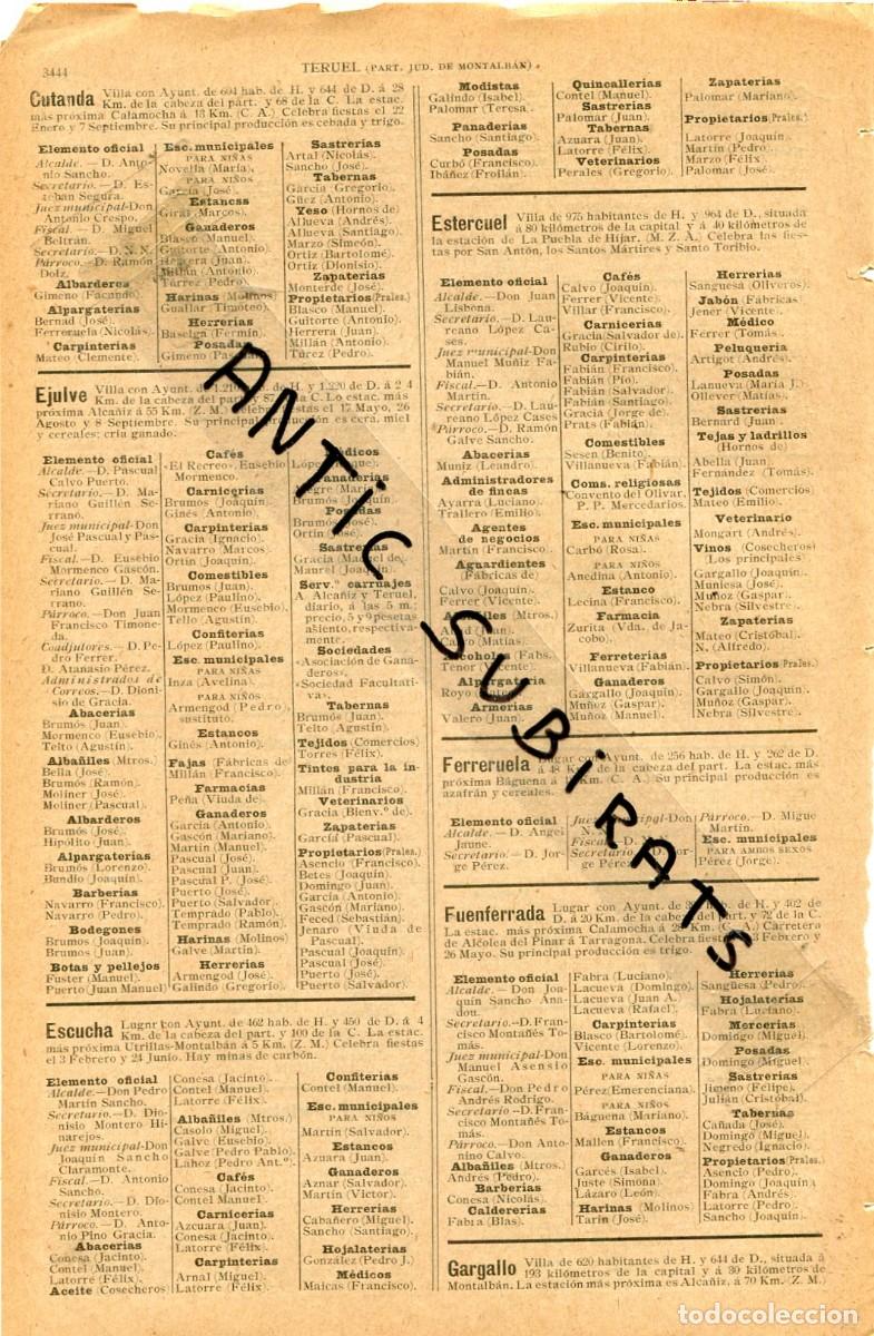 Coleccionismo de revistas y peri&oacute;dicos: RECORTE DE PRENSA A&Ntilde; 1905 CUEVAS DE ALMUDEN PORTALRUBIO CUTANDA EJULVE ESCUCHA ESTERCUEL FUENFERRADA