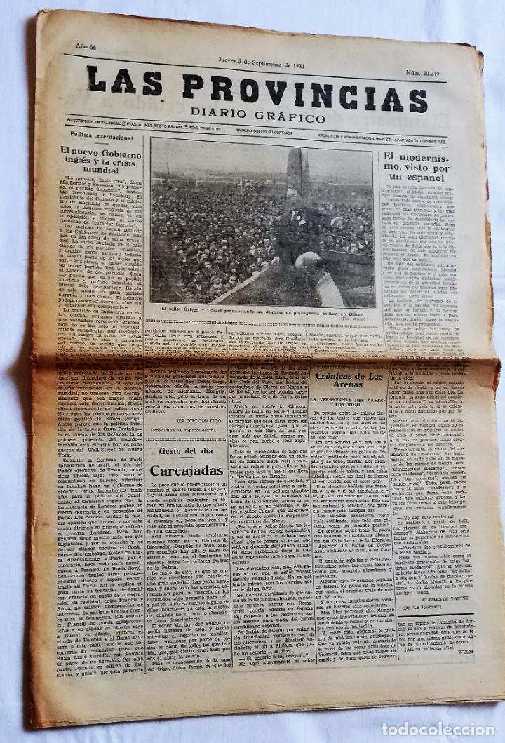 Coleccionismo de revistas y peri&oacute;dicos: ANTIGUO PERI&Oacute;DICO / OLD NEWSPAPER: LAS PROVINCIAS DIARIO GR&Aacute;FICO 3 SEPTIEMBRE 1931 N&ordm;20.249