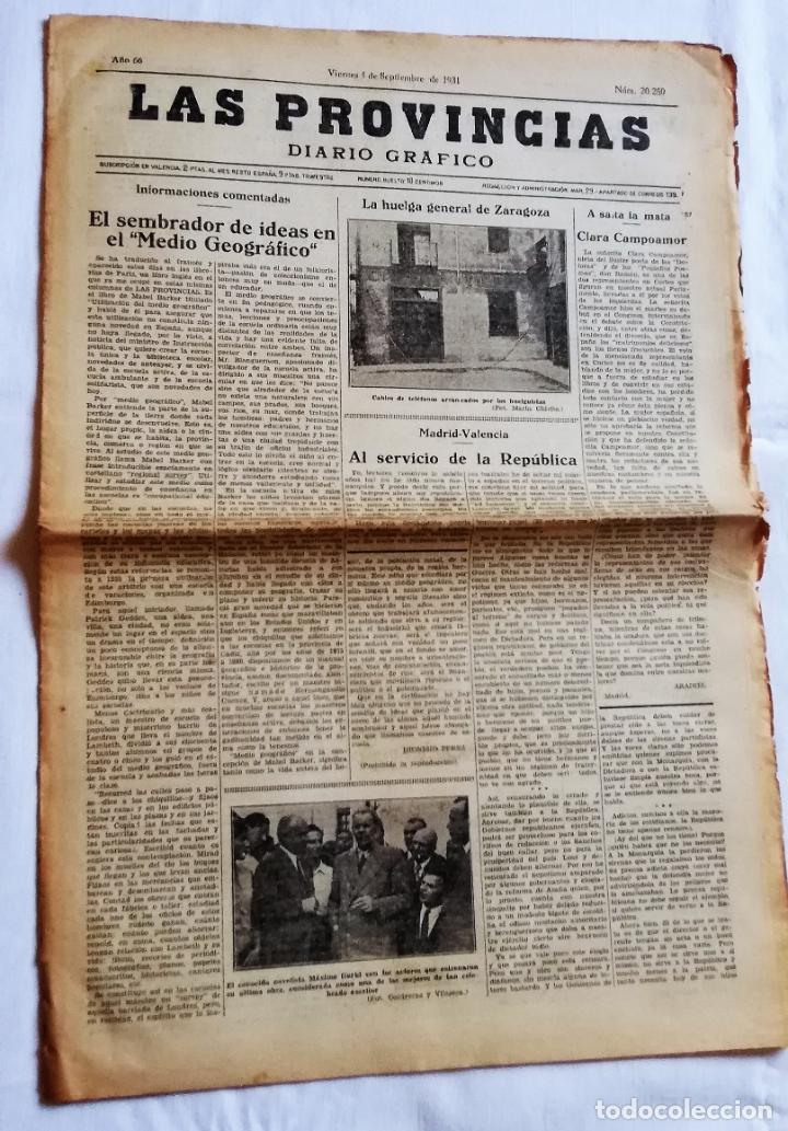 Coleccionismo de revistas y peri&oacute;dicos: ANTIGUO PERI&Oacute;DICO / OLD NEWSPAPER: LAS PROVINCIAS DIARIO GR&Aacute;FICO 4 SEPTIEMBRE 1931 N&ordm;20.250