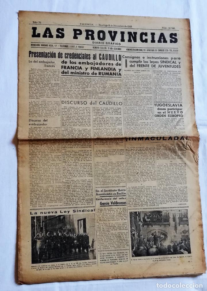 Coleccionismo de revistas y peri&oacute;dicos: ANTIGUO PERI&Oacute;DICO / OLD NEWSPAPER: LAS PROVINCIAS DIARIO GR&Aacute;FICO 8 DICIEMBRE 1940 N&ordm; 30.268