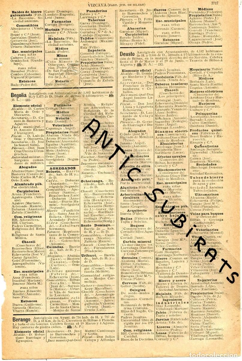 Coleccionismo de revistas y peri&oacute;dicos: RECORTE DE PRENSA 1905 ECHEBARRI ERANDIO GUECHO BEGO&Ntilde;A BERANGO DEUSTO