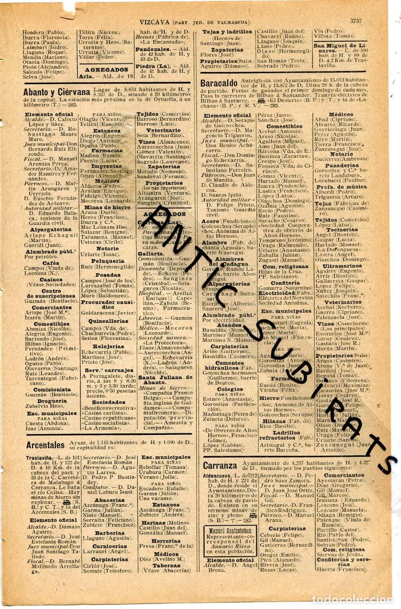 Coleccionismo de revistas y peri&oacute;dicos: RECORTE DE PRENSA 1905 GALDAMES GORDEJUELA GUE&Ntilde;ES ABANTO CIERVANA ARCENTALES BARACALDO CARRANZA