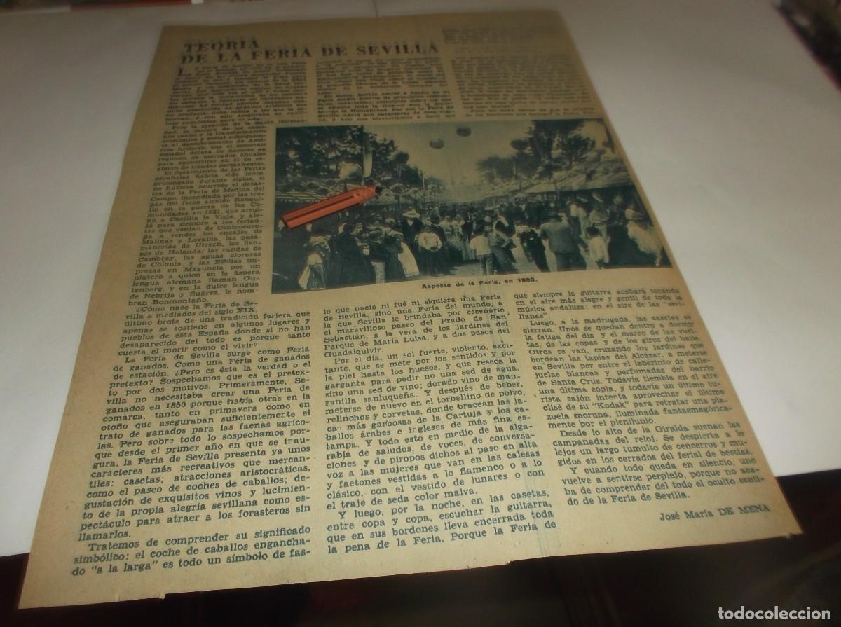 Coleccionismo de Revistas y Peri&oacute;dicos: RECORTE A&Ntilde;O 1957.-TEOR&Iacute;A DE LA FER&Iacute;A DE SEVILLA,POR JOS&Eacute; MAR&Iacute;A MENA /CARRERA GALGOS BRANDY-CO&Ntilde;AC 103