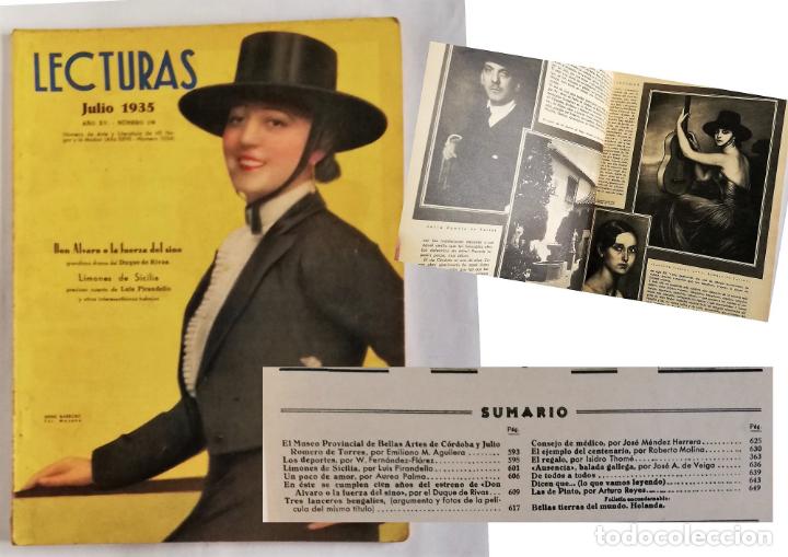 Collezionismo di Riviste e Giornali: ANTIGUA REVISTA / OLD MAGAZINE: LECTURAS JULIO 1935. N&ordm; 169. PORTADA IRENE BARROSO