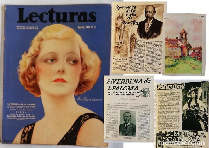 Collezionismo di Riviste e Giornali: ANTIGUA REVISTA / OLD MAGAZINE: LECTURAS AGOSTO 1935. N&ordm; 170. PORTADA ANA MAR&Iacute;A CUSTODIO