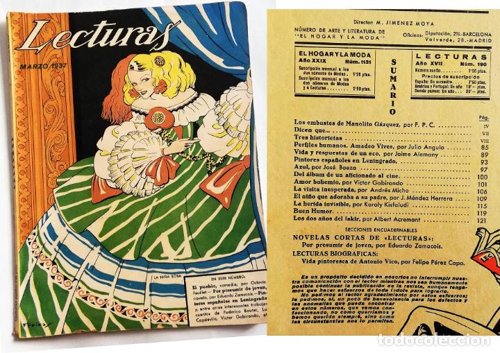 Colecionismo de Revistas e Jornais: ANTIGUA REVISTA/ OLD MAGAZINE: LECTURAS MARZO 1937 N&ordm; 190. PORTADA LA NI&Ntilde;A BOBA POR FREIXAS