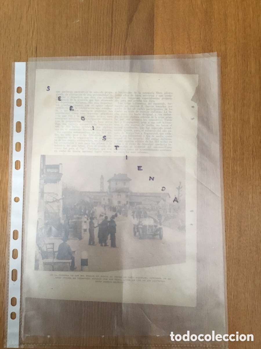Collectionnisme de Revues et Journaux: - AUTOMOVILISMO - Tasio Nuvolari en la Carrera de las Mil Millas pasando por San Remo. 1933