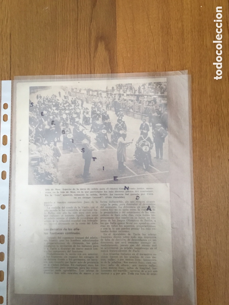 Collectionnisme de Revues et Journaux: - MOTOS - Gran Premio de la Isla de Man. Victoria de Frith, en primer plano Meikle. 1935