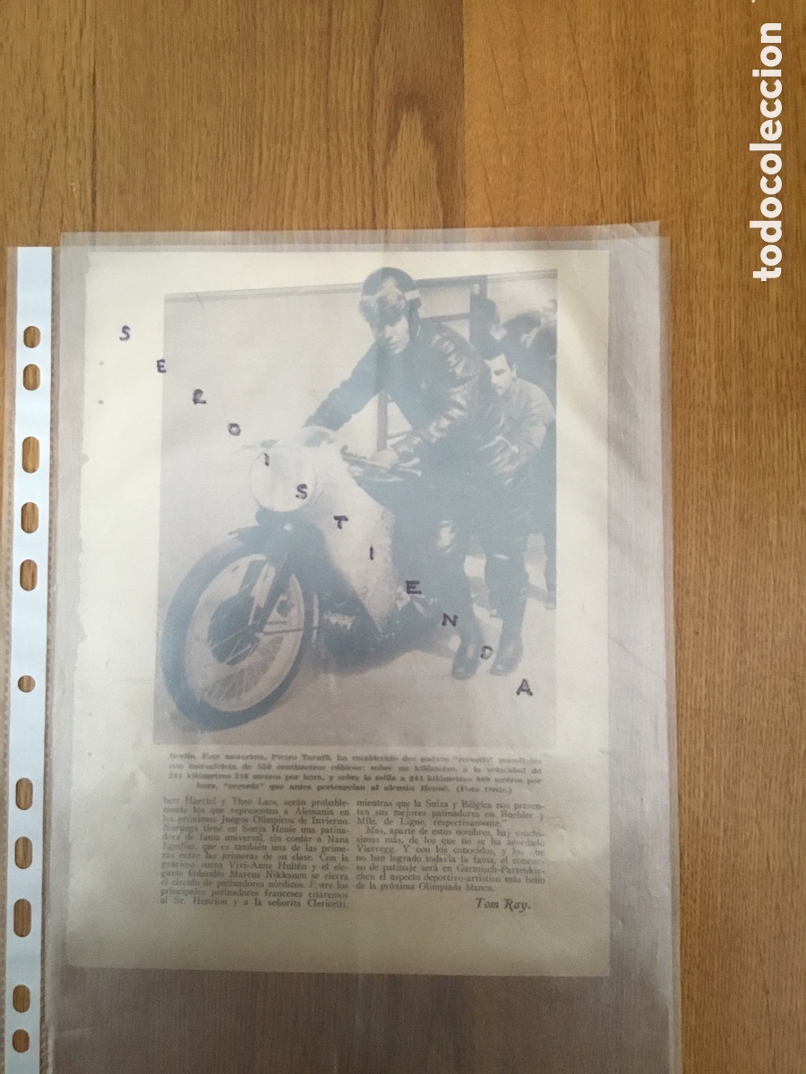 Collectionnisme de Revues et Journaux: - MOTOS - R&eacute;cord mundial de Pietro Taruffi en Berl&iacute;n a 244 km/h con moto de 550 cc. 1935