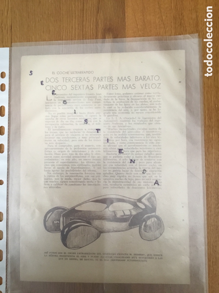 Coleccionismo de Revistas y Peri&oacute;dicos: - AUTOMOVILISMO - EL COCHE ULTRARR&Aacute;PIDO. 1935