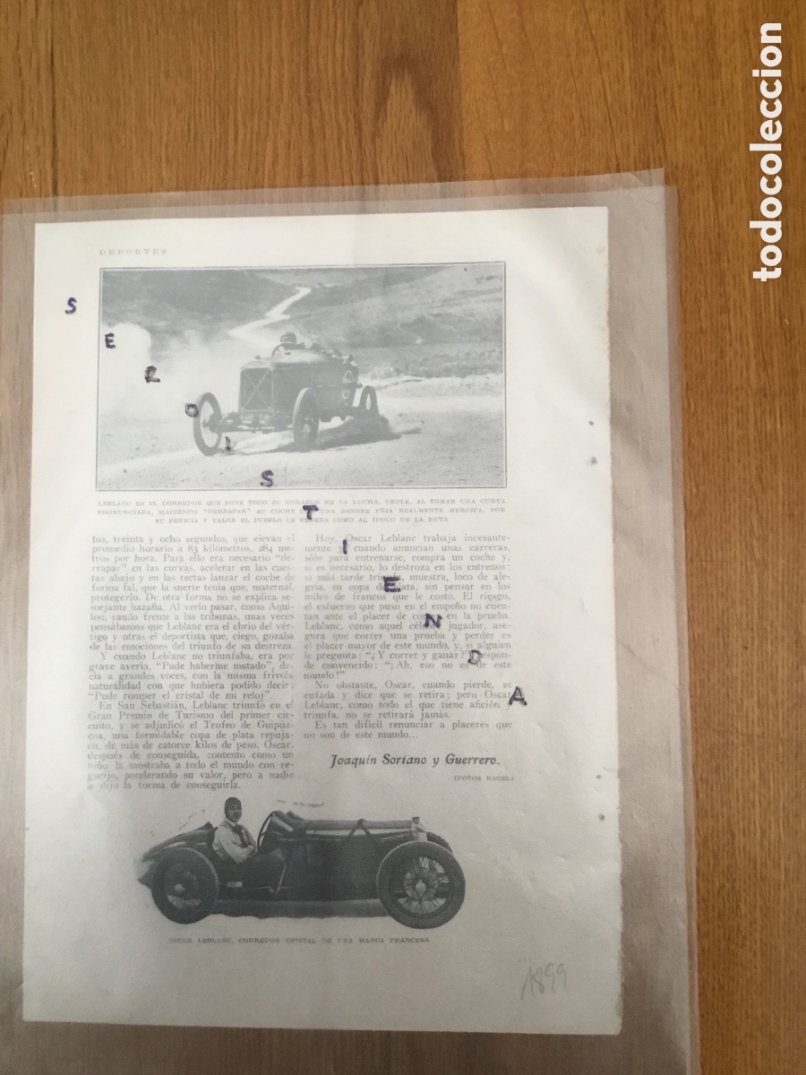 Coleccionismo de Revistas y Peri&oacute;dicos: - AUTOMOVILISMO - Oscar Leblanc, el Dome&ntilde;ador de las Rutas, por Joaqu&iacute;n Serrano y Guerrero. 1927