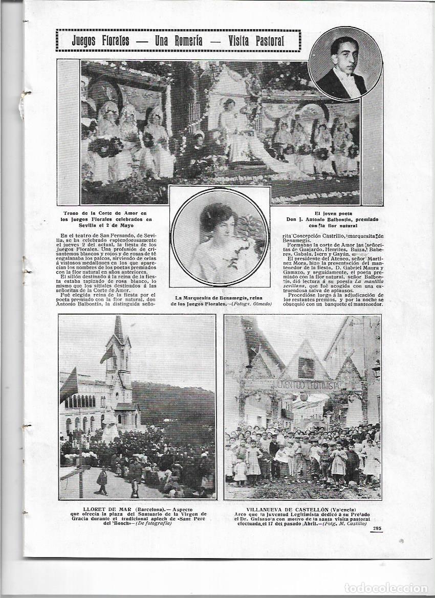 Coleccionismo de revistas y peri&oacute;dicos: 1912 LLORET APLEC ST PERE VIRGEN GRACIA VILLANUEVA DE CASTELLON CASTEJON DE SOS PROCESION ROQUETES
