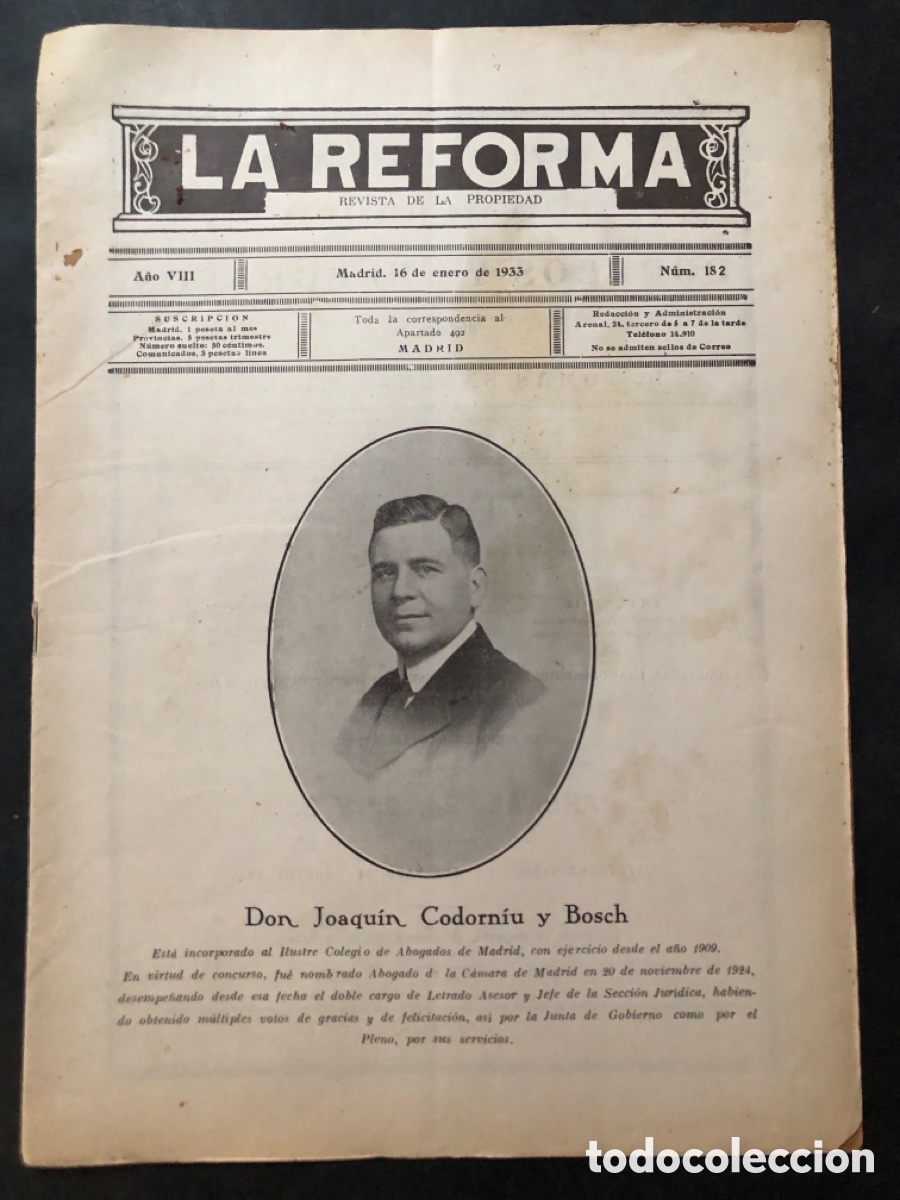 Coleccionismo de Revistas y Peri&oacute;dicos: la reforma revista nacional 182 madrid 1933 joaquin codorniu y bosch ensanche dolores del r&iacute;o