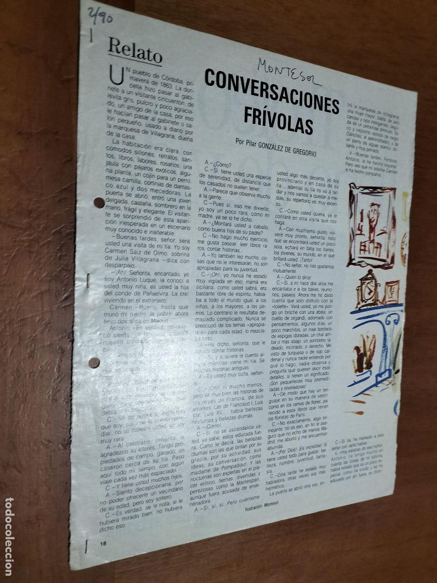 Collezionismo di Riviste e Giornali: CONVERSACIONES FR&Iacute;VOLAS. GONZ&Aacute;LEZ- MONTESOL. CUENTO. 4 P&Aacute;GINAS. ARTICULO EXTRAIDO REVISTA. GRAPA