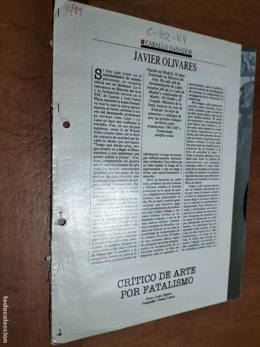 Collezionismo di Riviste e Giornali: JAVIER OLIVARES. 2 P&Aacute;GINAS. ARTICULO EXTRAIDO REVISTA. GRAPA