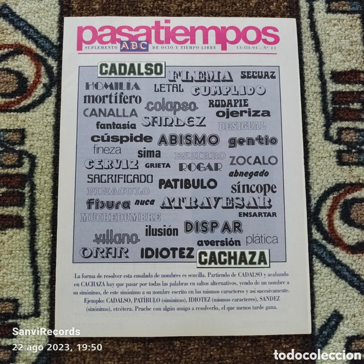 Coleccionismo de Revistas y Peri&oacute;dicos: PASATIEMPOS ABC, SUPLEMENTO DE OCIO Y TIEMPO LIBRE N&deg; 11 (13 MARZO 94)