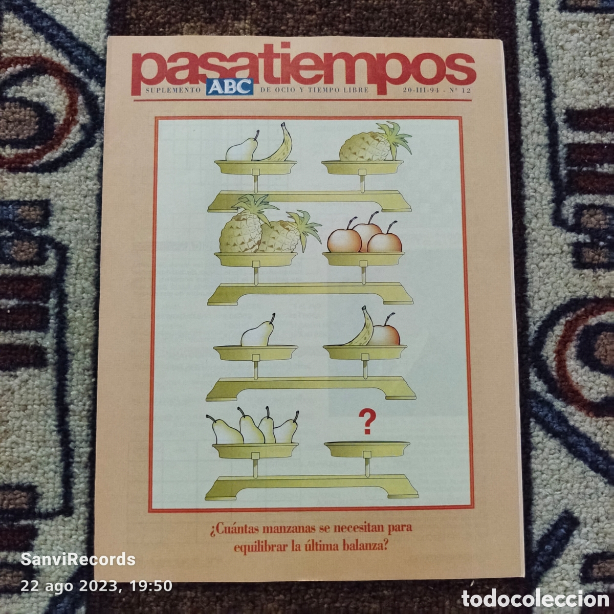 Coleccionismo de Revistas y Peri&oacute;dicos: PASATIEMPOS ABC, SUPLEMENTO DE OCIO Y TIEMPO LIBRE N&deg; 12 (20 MARZO 94)
