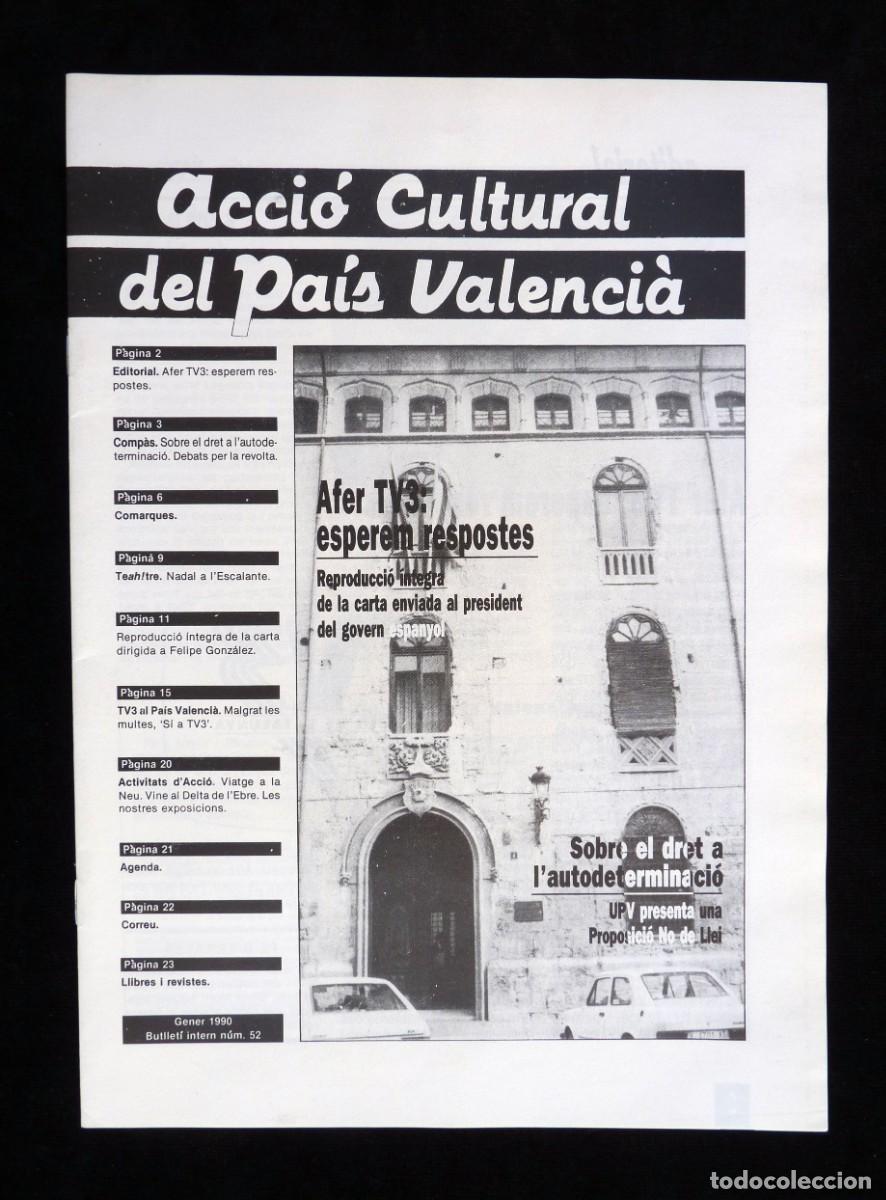 Collezionismo di Riviste e Giornali: BUTLLETI INTERN ACCI&Oacute; CULTURAL DEL PA&Iacute;S VALENCI&Agrave;, N&ordm; 52, ENERO DE 1990. BOLET&Iacute;N