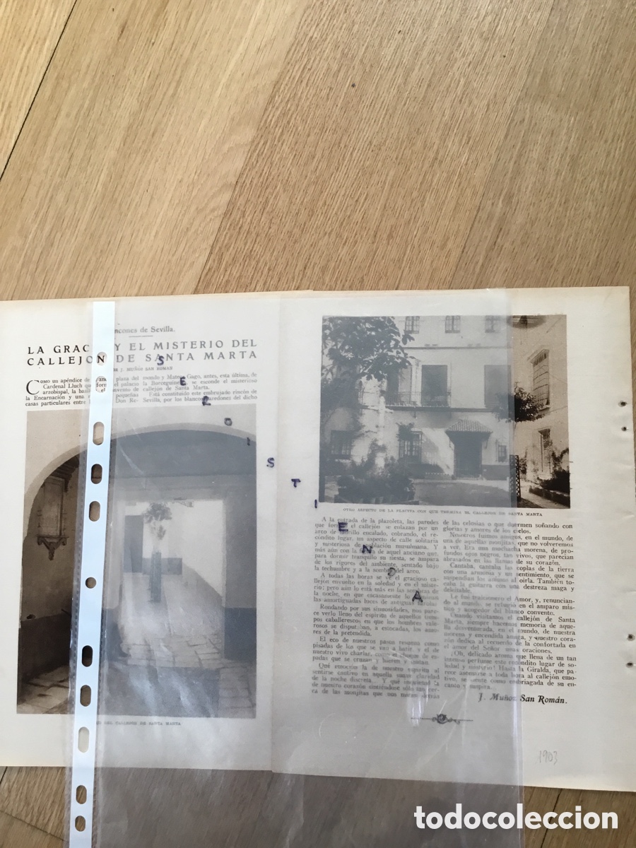 Coleccionismo de Revistas y Peri&oacute;dicos: ANDALUC&Iacute;A - SEVILLA - La gracia y el misterio del callej&oacute;n de Santa Marta por Mu&ntilde;oz San Rom&aacute;n 1927