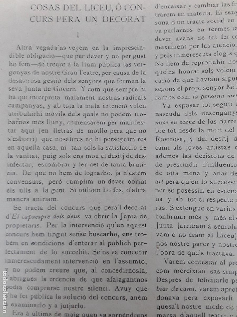 Colecionismo de Revistas e Jornais: CONCURS DEL LICEU O CONCURS PERA UN DECORAT OBRA EL CAPVESPRE DELS DEUS REVISTA A&Ntilde;O 1901
