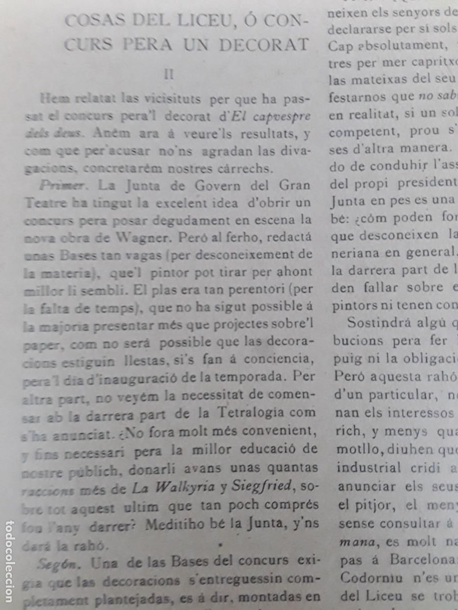 Colecionismo de Revistas e Jornais: CONCURS DEL LICEU O CONCURS PERA UN DECORAT OBRA EL CAPVESPRE DELS DEUS II REVISTA A&Ntilde;O 1901