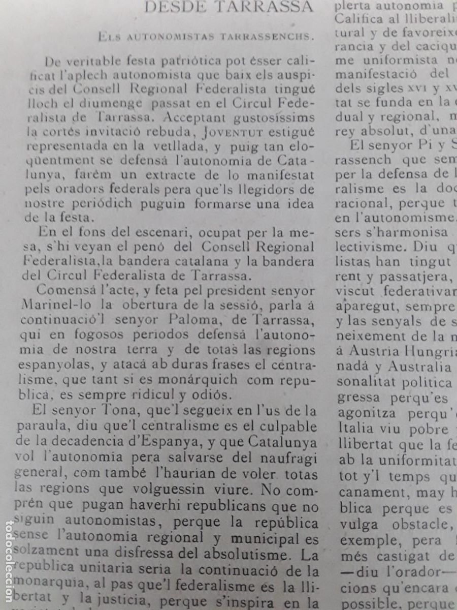 Colecionismo de Revistas e Jornais: ELS AUTONOMISTAS TARRASENCHS CIRCUL FEDERALISTA TARRASSA APLECH CATALANISME REVISTA A&Ntilde;O 1901