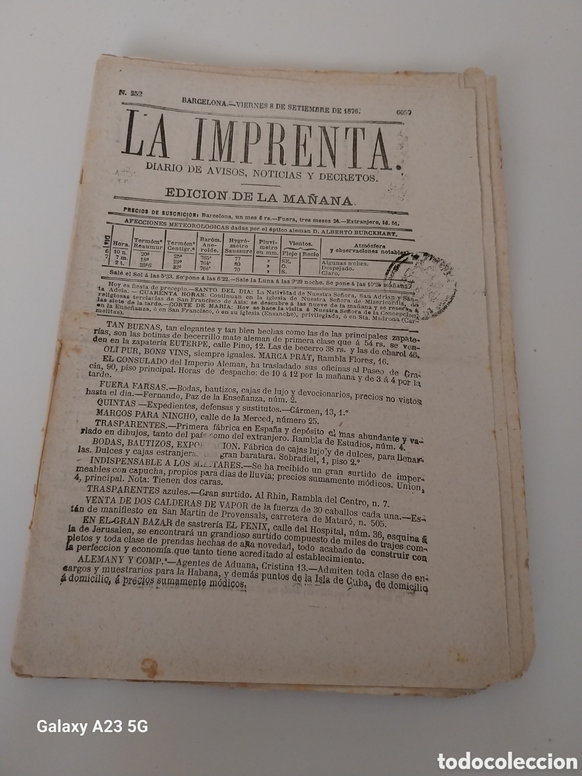 Coleccionismo de revistas y peri&oacute;dicos: PERIODICO 1876 FIESTAS SAN GERVASIO DE CASOLAS Y SAN MARTIN PROVENSALS.TEATRO ROMEA TEMPORADA 1876 7