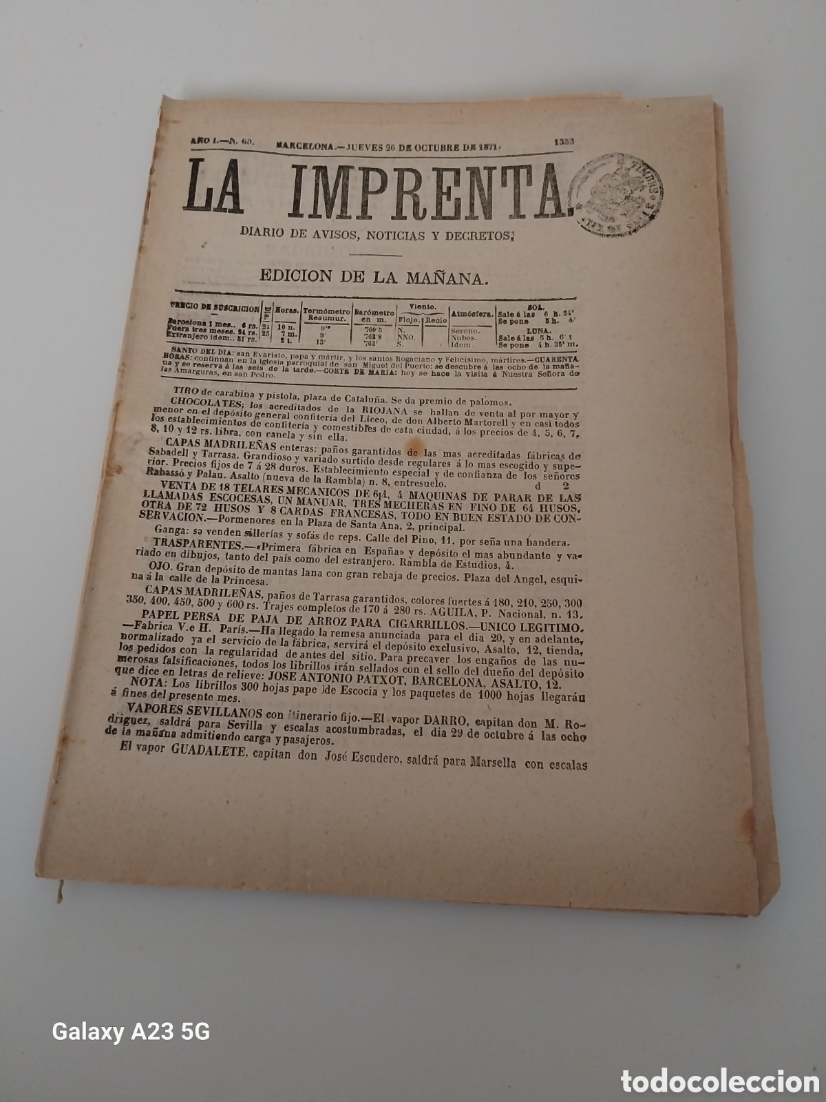 Coleccionismo de revistas y peri&oacute;dicos: PERIODICO 1871 CATALU&Ntilde;A EN MADRID.ART&Iacute;CULO REVELACIONES DIPLOM&Aacute;TICAS SOBRE LA GUERRA FRANCO- ALEMANA