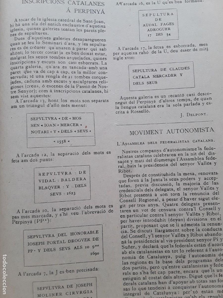Collection Magazines and Newspapers: INSCRIPCION CATALANES A PERPINYA REVISTA ANY 1902