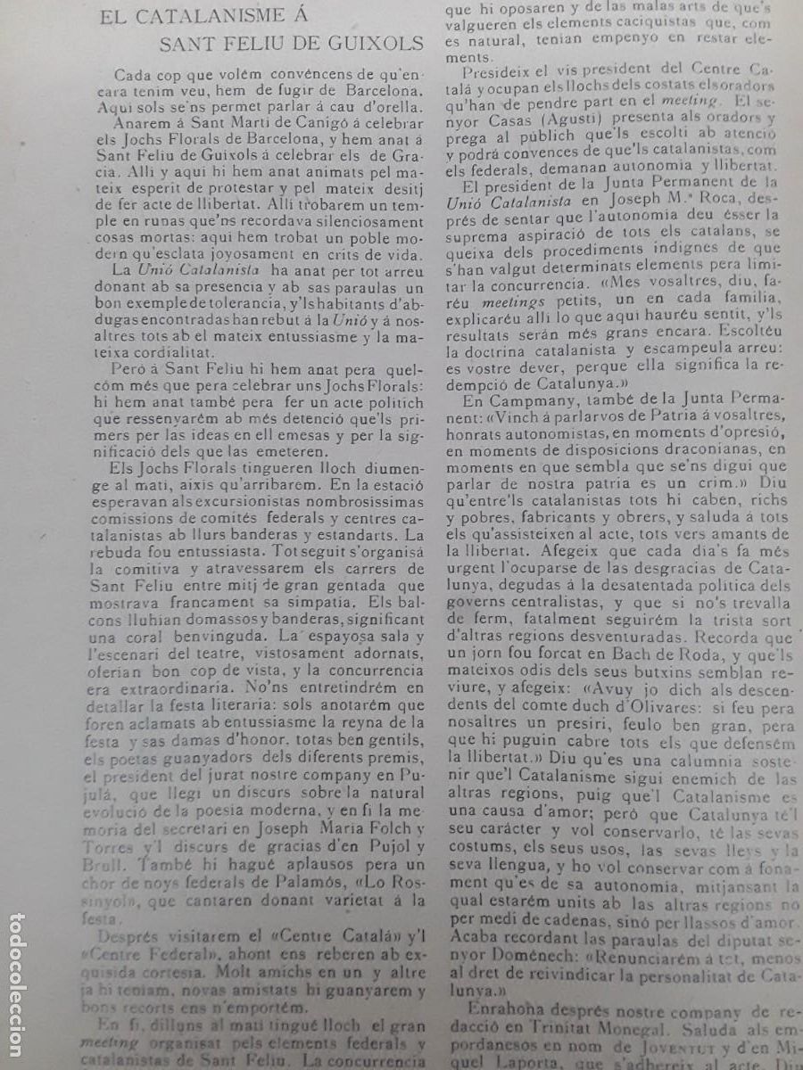 Collection Magazines and Newspapers: EL CATALALANISME A SANT FELIU DE GUIXOLS REVISTA ANY 1902