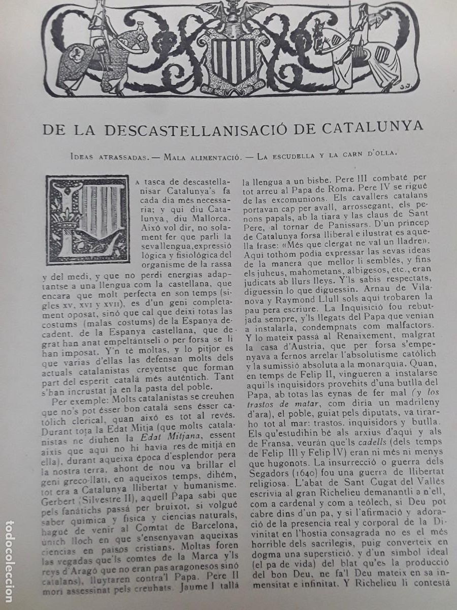 Collezionismo di Riviste e Giornali: DE LA DESCASTELLANISACIO DE CATALUNYA IDEAS ATRASADAS MALA ALIMENTACIO ESCUDELLA REVISTA A&Ntilde;O 1903