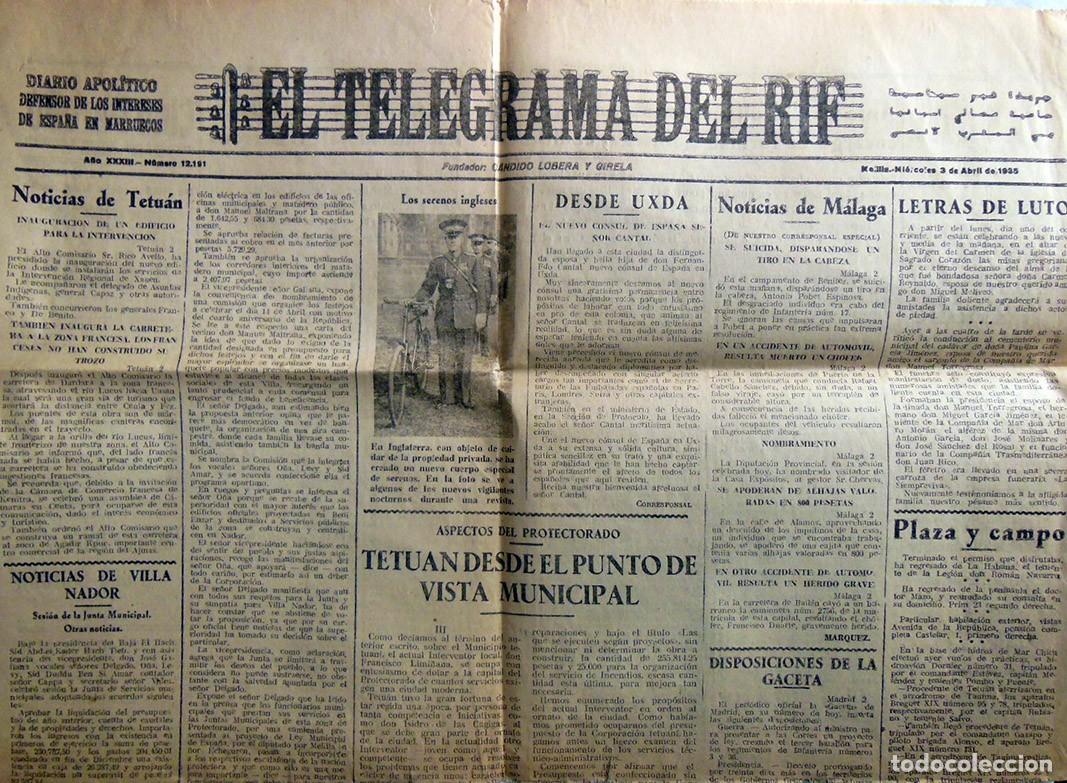 Colecionismo de Revistas e Jornais: EL TELEGRAMA DEL RIF. Diario apol&iacute;tico defensor intereses de Espa&ntilde;a en Marruecos. Melilla, 1935