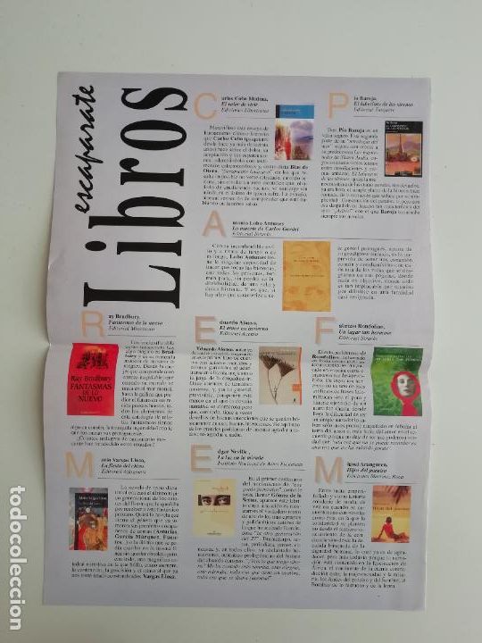 Coleccionismo de Revistas y Peri&oacute;dicos: Recorte Rese&ntilde;as Bradbury Vargas Llosa Cobo Medina Lobo Antunes Neville Baroja Calib&aacute;n Literatura