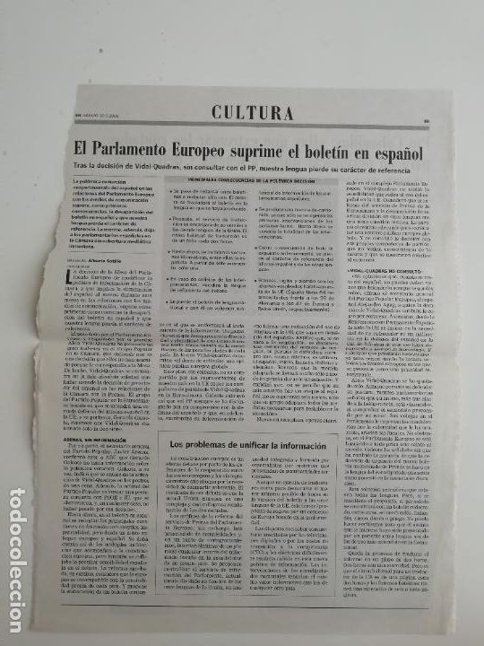 Coleccionismo de Revistas y Peri&oacute;dicos: Recorte ABC El Parlamento Europeo suprime el bolet&iacute;n en espa&ntilde;ol P&iacute;o Cabanillas Vidal Quadras 2000