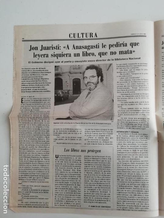 Coleccionismo de Revistas y Peri&oacute;dicos: Recorte ABC Jon Juaristi Juan Pablo Fusi Carmen Mart&iacute;n Gaite 2000 Literatura
